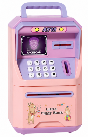 Pusculita Electronica pentru Copii Tip ATM cu sanare faciala parola si depozitare Bani colorata